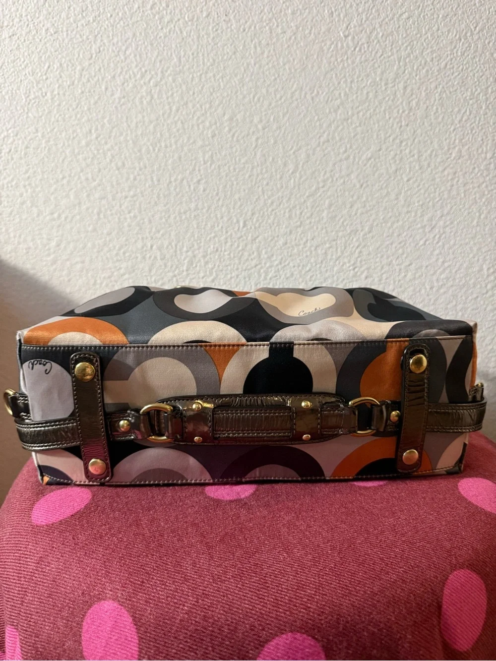 Coach Poppy Op Art Glam Tote Satchel Shoulder Bag Patent Leather Crossbody 12932